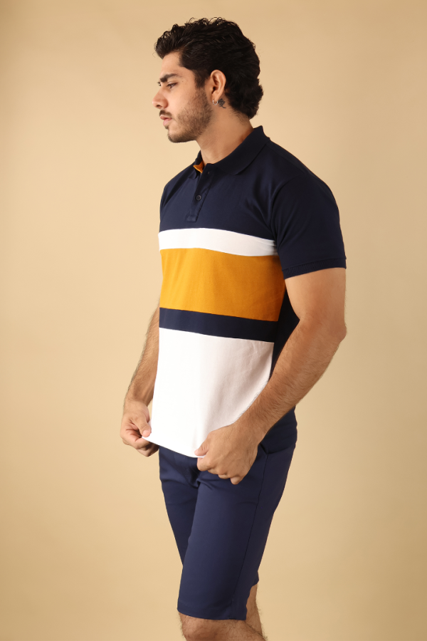Playera Polo Para Hombre Diseño Combinado Casual Slim Fit Manga Corta